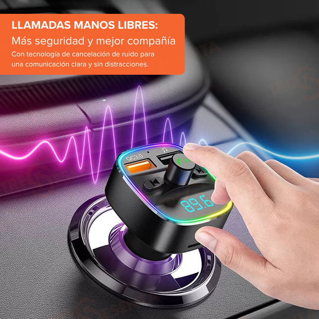 Transmisor FM Bluetooth para Auto con Carga Rápida QC3.0 y LED RGB