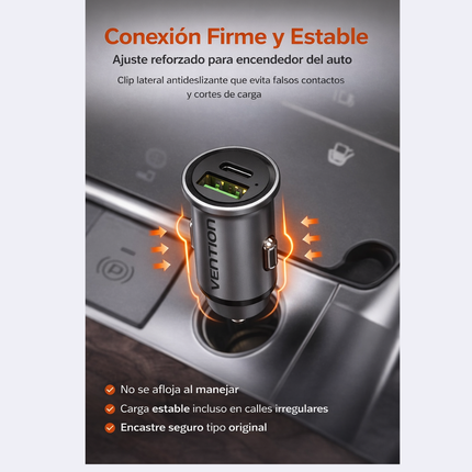 Cargador de Auto USB-A + USB-C Vention 20W / 18W – Carga Rápida Dual