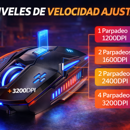 Mouse Gamer RGB 3200 DPI USB 6 Botones Ergonómico