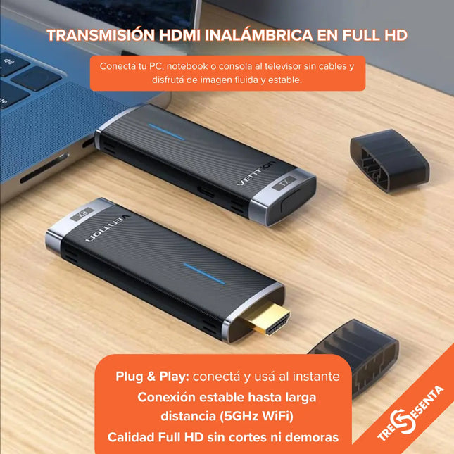 Transmisor/receptor Hdmi Inalámbrico Vention Adcb0 Full Hd Negro