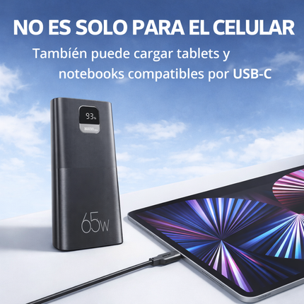 Power Bank 30.000mAh 65W Carga Rápida PD USB-C Notebook