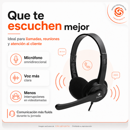 Auricular USB con Micrófono para Home Office y Call Center