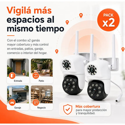 Combo x2 Cámaras de Seguridad WiFi 1080P con Visión Nocturna y Movimiento