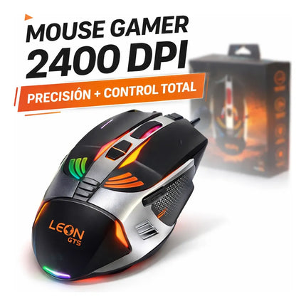 Mouse Gamer USB 2400 DPI LED RGB 7 Botones Ergonómico