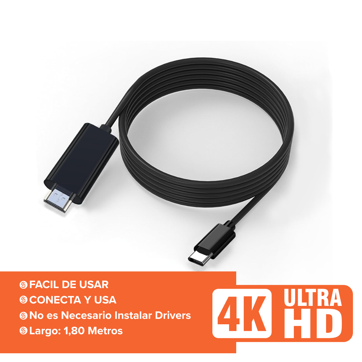 Adaptador USB-C a HDMI 4K 60Hz – Cable 1.8 m Plug & Play