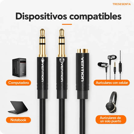 Adaptador Audio Jack 3.5mm PC a Auricular y Micrófono Vention