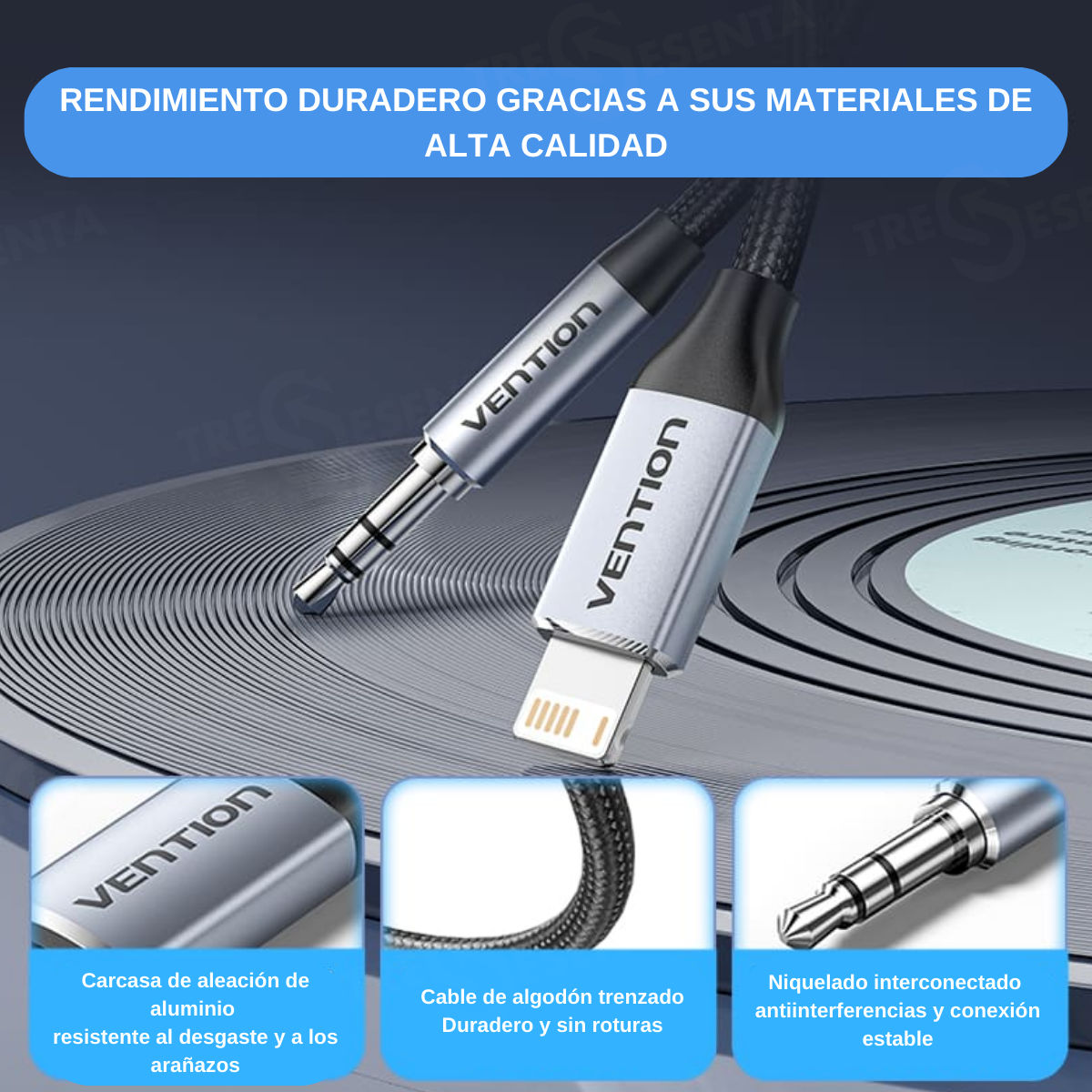 Adaptador Audio Lightning a 3.5mm Macho-Macho 1.5 m Gris Vention BMCHG