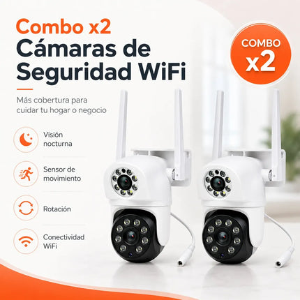 Combo x2 Cámaras de Seguridad WiFi 1080P con Visión Nocturna y Movimiento