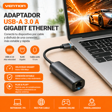 Adaptador USB 3.0 a Ethernet Gigabit Vention 1000Mbps CEWHB