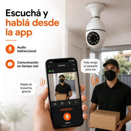 Cámara de Seguridad WiFi Tipo Lamparita 1080P con Visión Nocturna