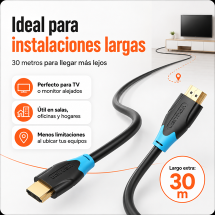Cable HDMI 30 Metros Vention Macho A Macho Full HD 4K