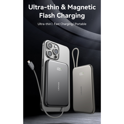 Power Bank Magnético Ultrafino USAMS 5000mAh PD 20W con Cable USB-C