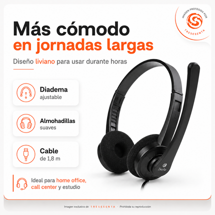 Auricular USB con Micrófono para Home Office y Call Center