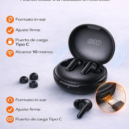 Auriculares Bluetooth QCY T13 ANC 2 TWS Negro Cancelación Activa