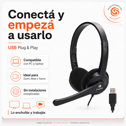 Auricular USB con Micrófono para Home Office y Call Center