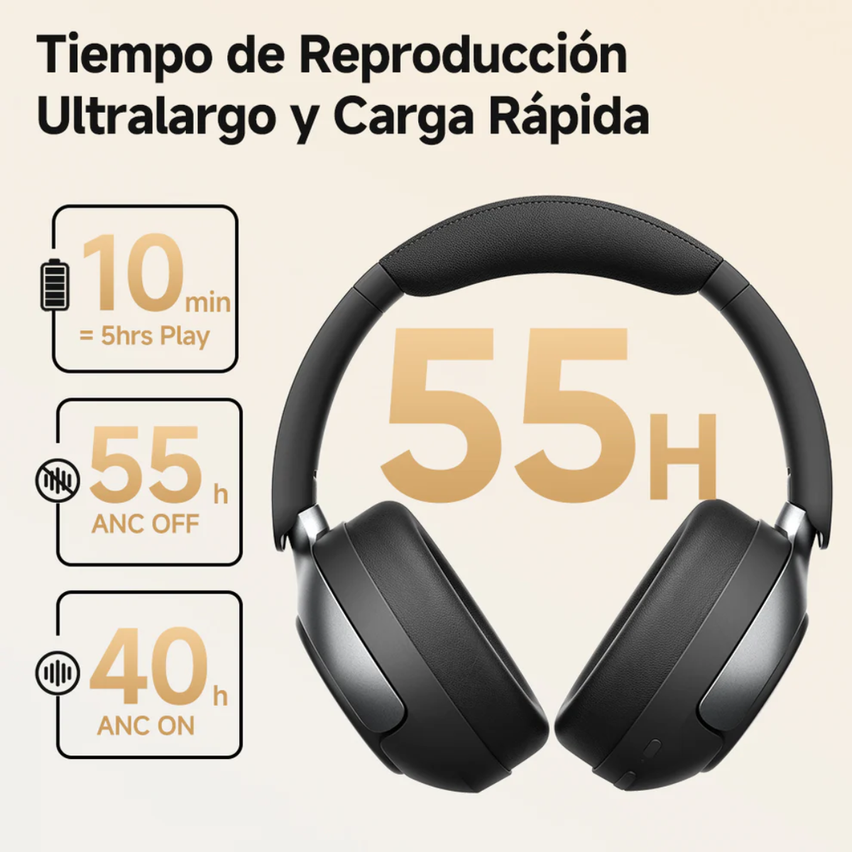 Auriculares Bluetooth QCY H3 PRO ANC – 60 h, Graves Potentes