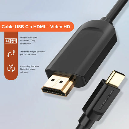 Cable USB-C a HDMI 4K 1.5m Vention CGUBG Compatible Laptop y Celular