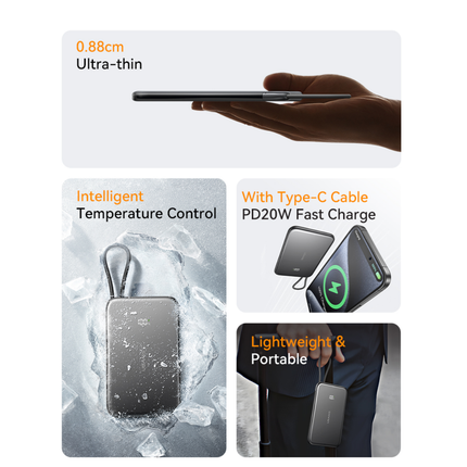 Power Bank Magnético Ultrafino USAMS 5000mAh PD 20W con Cable USB-C