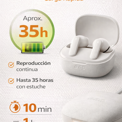 Auriculares Bluetooth TWS QCY Buds Blanco 35Hs Bluetooth 5.4