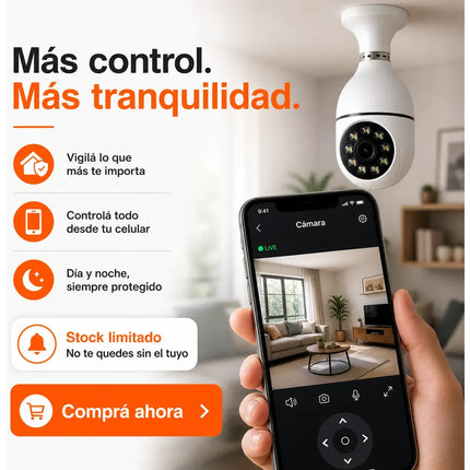 Cámara de Seguridad WiFi Tipo Lamparita 1080P con Visión Nocturna