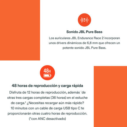 Auriculares Bluetooth Deportivos JBL Endurance Race 2 ANC 48Hs