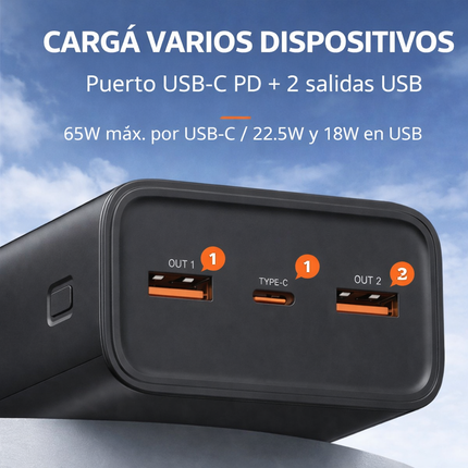 Power Bank 30.000mAh 65W Carga Rápida PD USB-C Notebook