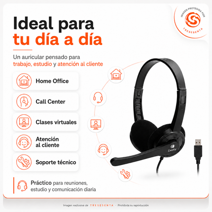 Auricular USB con Micrófono para Home Office y Call Center