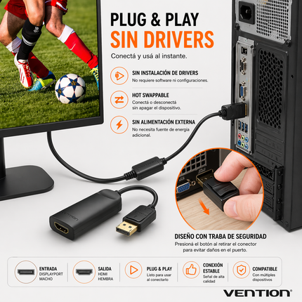 Adaptador DisplayPort a HDMI Activo 4K 60 Hz
