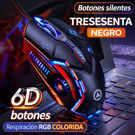 Mouse Gamer RGB 3200 DPI con 6 Botones y Cable Trenzado