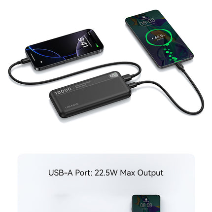 Power Bank 10000mAh USAMS 22.5W Carga Rápida Display USB-C