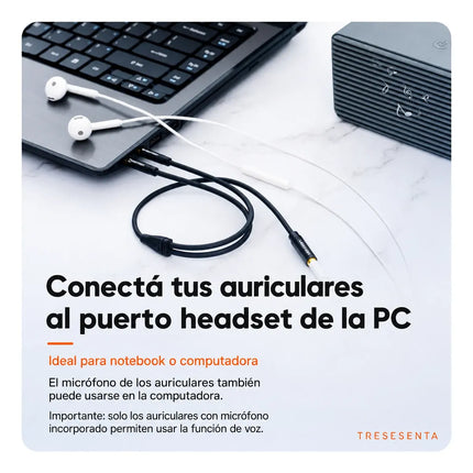 Adaptador Audio Jack 3.5mm PC a Auricular y Micrófono Vention