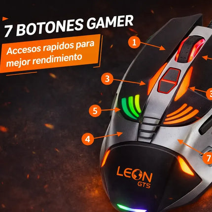 Mouse Gamer USB 2400 DPI LED RGB 7 Botones Ergonómico