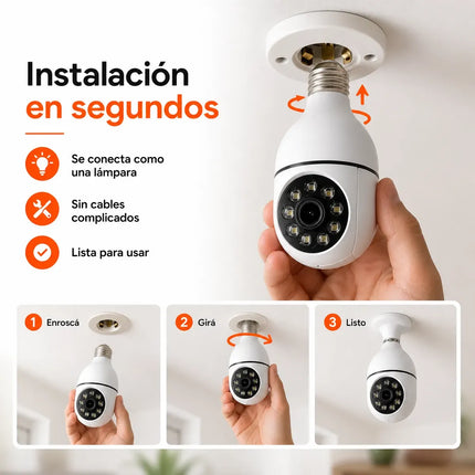 Cámara de Seguridad WiFi Tipo Lamparita 1080P con Visión Nocturna