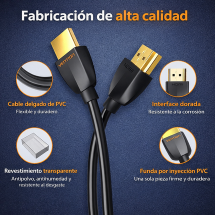 Cable HDMI 2.0 4K 1 Metro Vention Negro Alta Velocidad