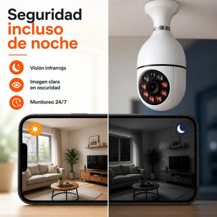 Cámara de Seguridad WiFi Tipo Lamparita 1080P con Visión Nocturna