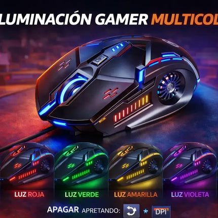 Mouse Gamer RGB 3200 DPI con 6 Botones y Cable Trenzado