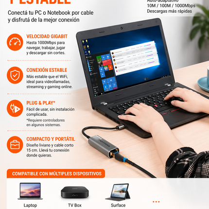 Adaptador USB 3.0 a Ethernet Gigabit Vention 1000Mbps CEWHB
