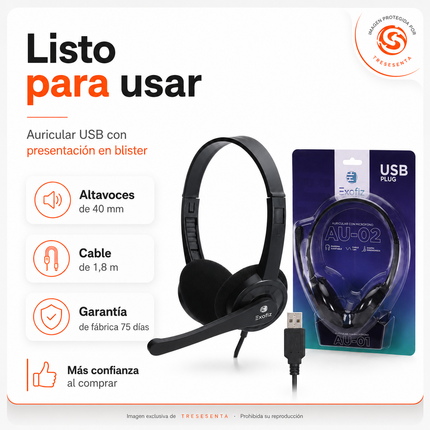Auricular USB con Micrófono para Home Office y Call Center