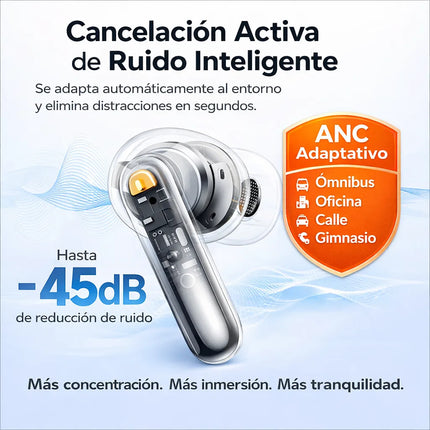 Auriculares Bluetooth QCY MeloBuds 2 N50 ANC 46dB LDAC Negro