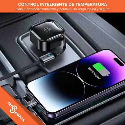 Cargador de Auto Retráctil 33W USB-C + USB-A | Carga Rápida Inteligente