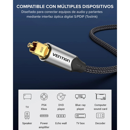 Cable de Audio Óptico Toslink 2 m Vention BAVHH | Sonido 7.1 Dolby DTS