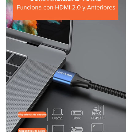 Cable HDMI 2.1 8K 48Gbps Vention Mallado Reforzado Negro