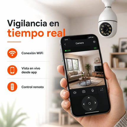 Cámara de Seguridad WiFi Tipo Lamparita 1080P con Visión Nocturna