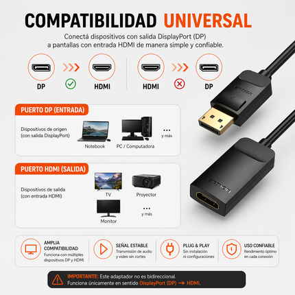 Adaptador DisplayPort a HDMI Activo 4K 60 Hz