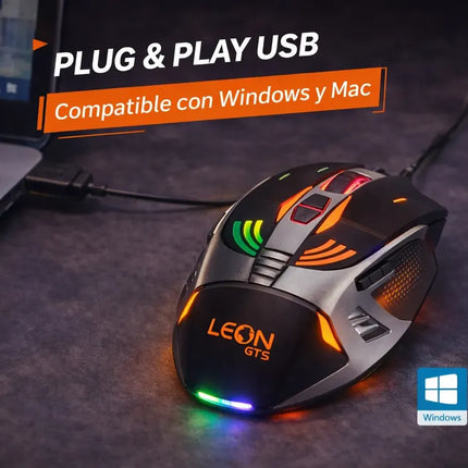Mouse Gamer USB 2400 DPI LED RGB 7 Botones Ergonómico