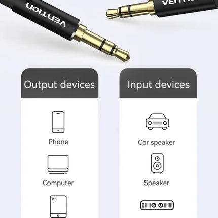 Cable Auxiliar Vention Jack 3.5mm Macho a Macho para Auto y Parlante