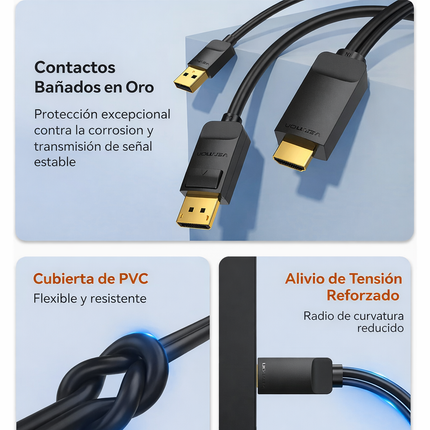 Cable HDMI a DisplayPort 4K 60Hz 1.5m Vention ABJBG Negro