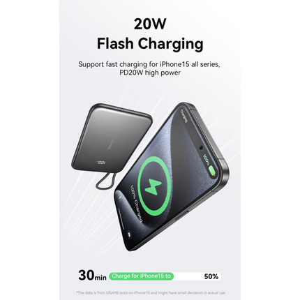 Power Bank Magnético Ultrafino USAMS 5000mAh PD 20W con Cable USB-C