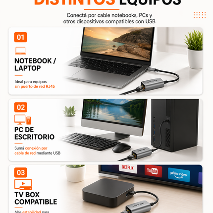 Adaptador USB 3.0 a Ethernet Gigabit Vention 1000Mbps CEWHB