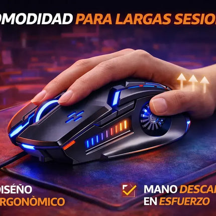 Mouse Gamer RGB 3200 DPI con 6 Botones y Cable Trenzado